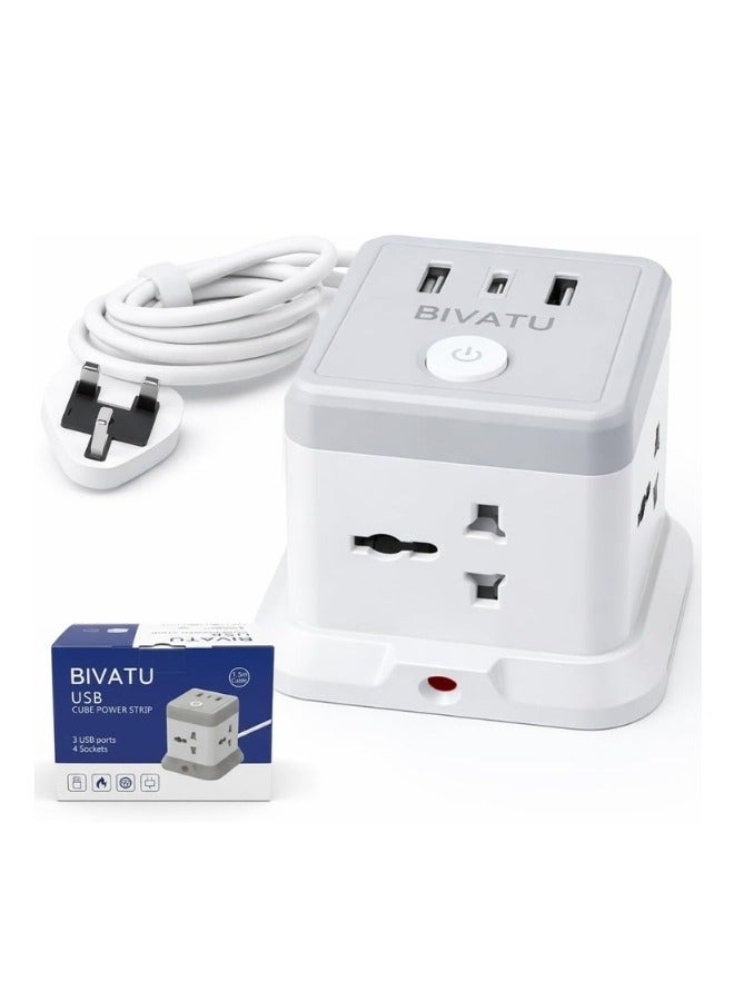 بيفاتو مشترك طاقة عالمي مع USB ونوع C، سلك تمديد مسطح بطول 1.5 متر، 4 منافذ تيار متردد + 2 USB-A + 1 USB-C، حماية من زيادة التيار، تصميم مضغوط للمنزل والمكتب - Image 1